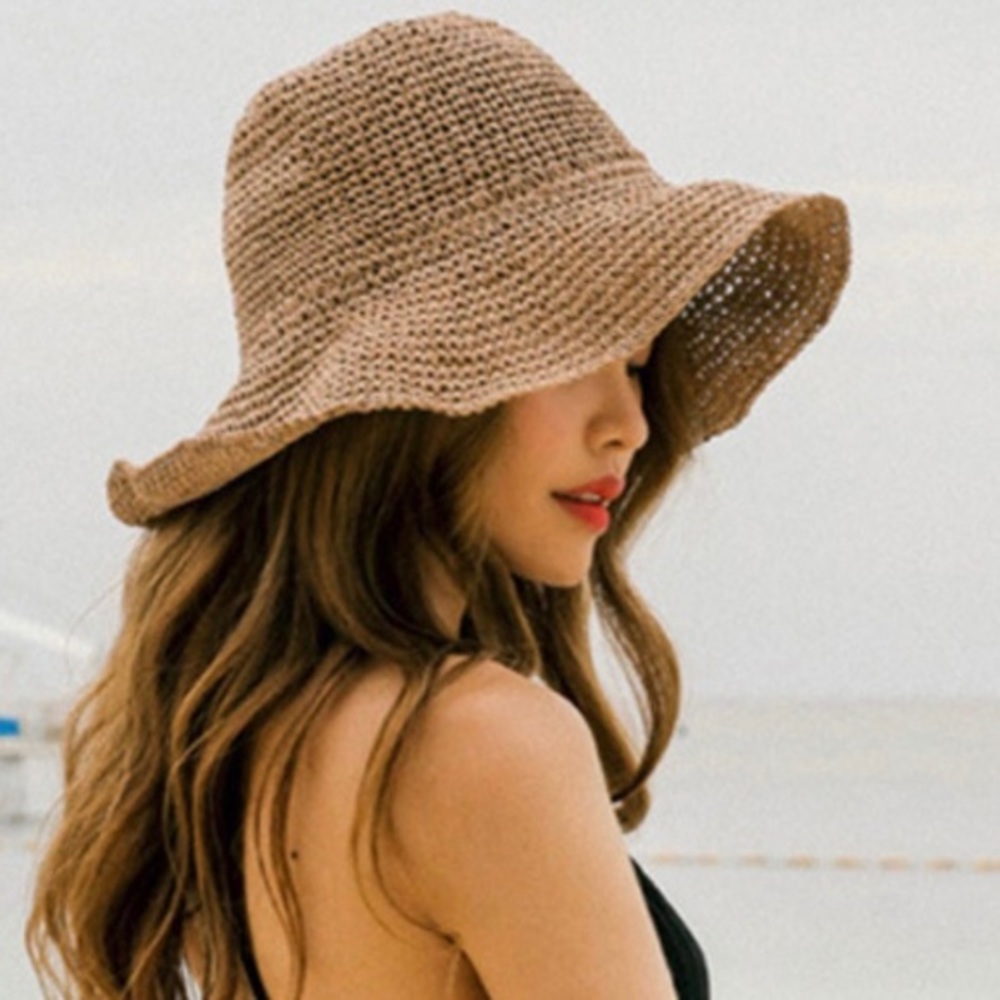SUN HAT FOLDABLE WIRED EDGE KHAKI COLOR FLOPPY BUCKET WIDE BRIM HAT-FEDORA‎-NEW
